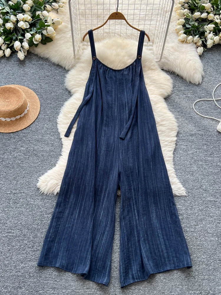 

Модные повседневные брюки-комбинезон для женщин, летние свободные брюки с широкими штанинами, скрывающие недостатки фигуры, брюки на бретелях в гонконгском стиле