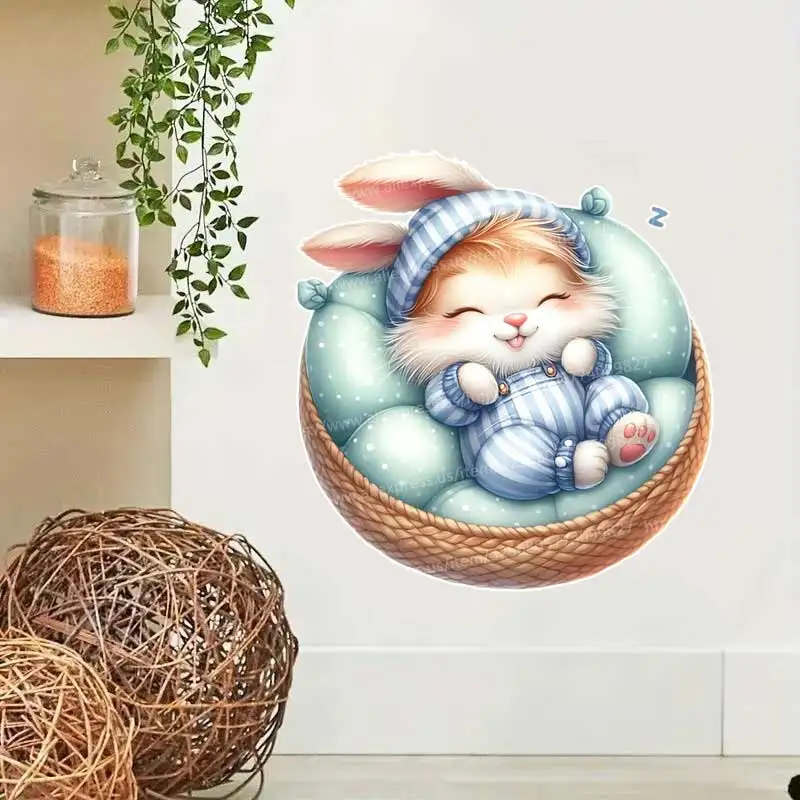 Cute Sleepy Bunny Sticker,Waterproof Home Wall Decal, Used for Wall, Bathroom, Cabinet,Door,Toilet, Laptop Home Decoration M1412