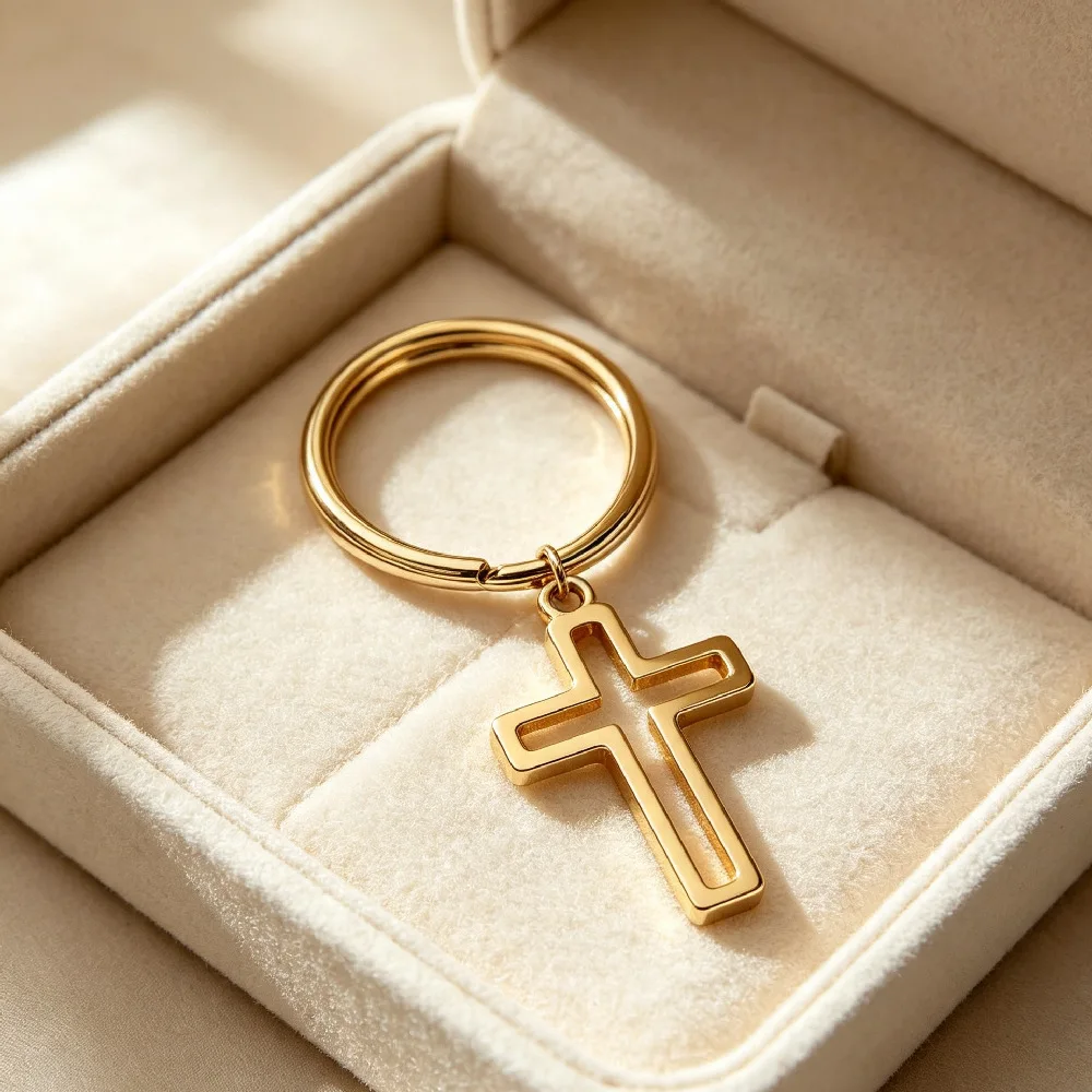 Fnixtar 10pcs Christian Cross Pendant Keychain Stainless Steel Religious Prayer Key Chain Keyring Gifts