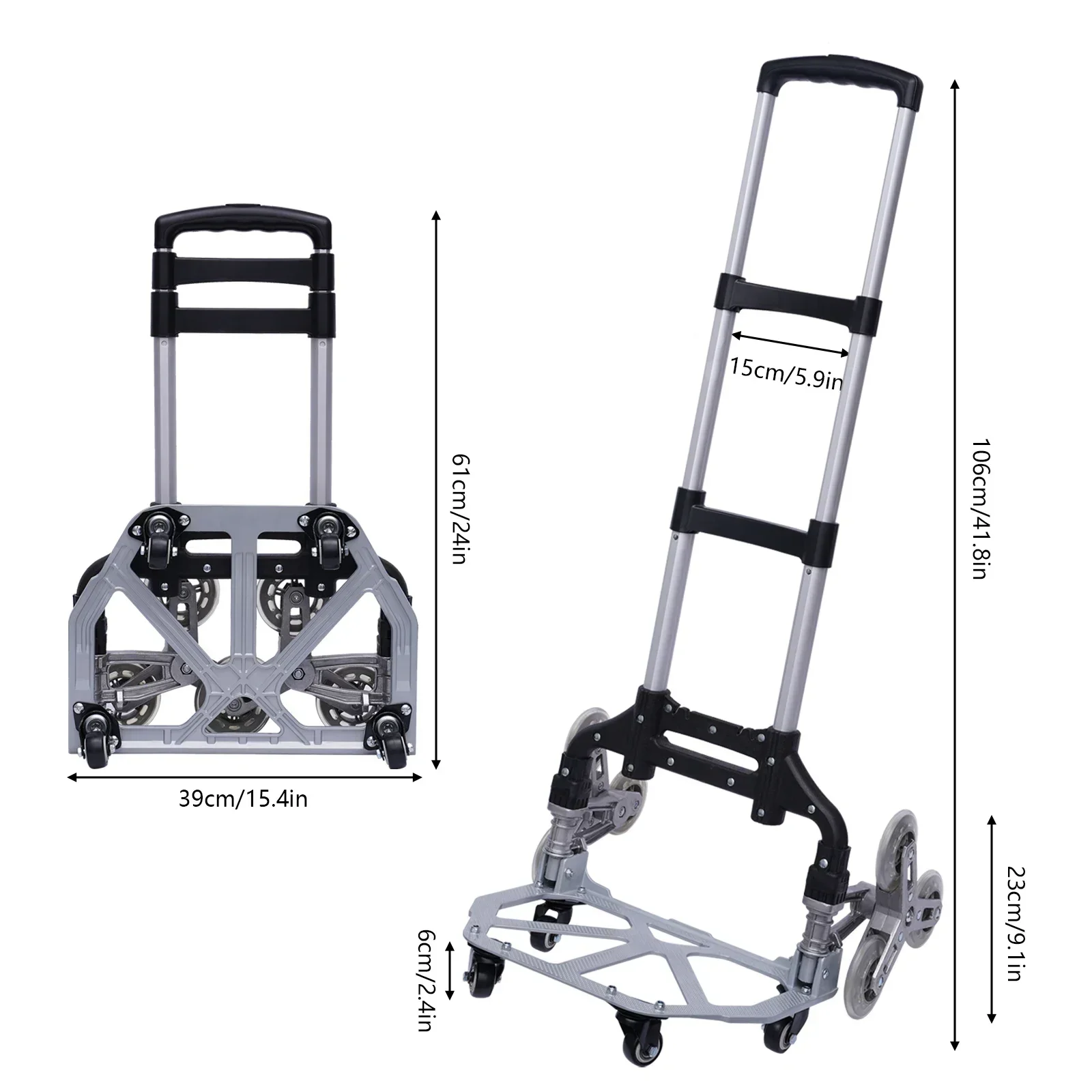 Image of Carrello per sacco in alluminio Carrello impilabile Carrello per scale pieghevole nero Carrello di regolazione dell'altezza con corda elastica e 4 ruote cod004
