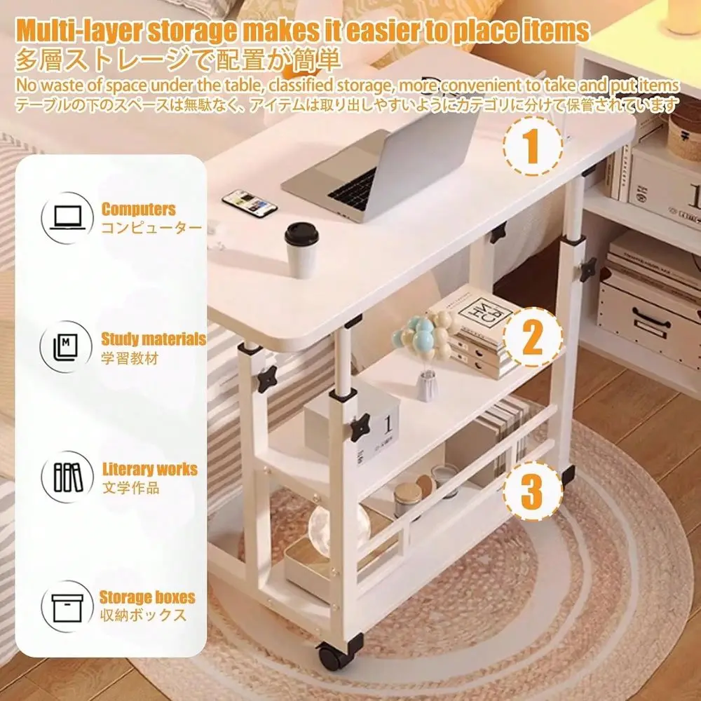Drawing Table MultiFunctional Mobile HeightAdjustable Table, Movable Computer Desk With Storage Shelf, Small Desk Craft Table,