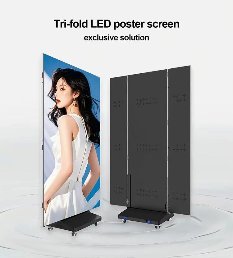 Indoor Triple Fold LED Poster Display High Color Gamut Commercial Grade Durable Structure Auto Brightness Adjustment
