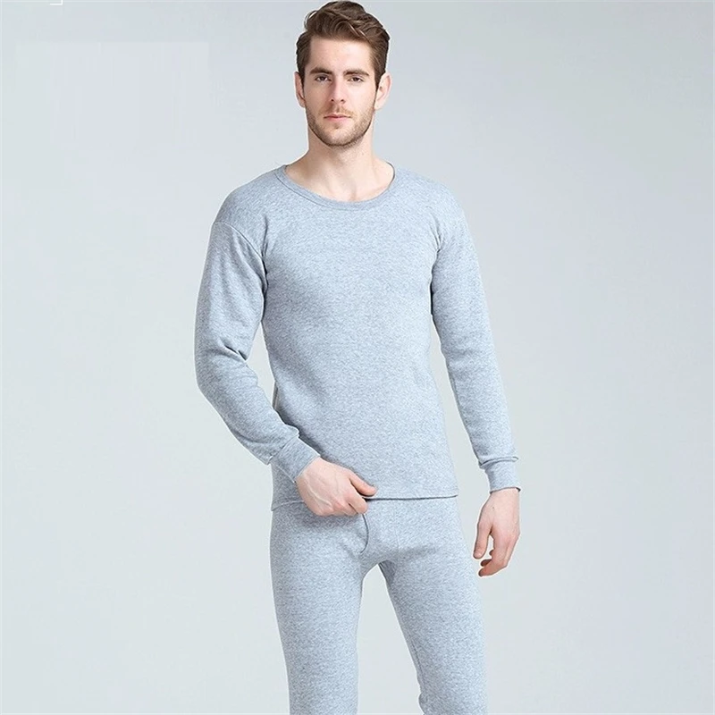 Winter Long Johns Men Thermal Underwear Sets Thin Fleece Solid Color Keep Warm Tracksuit Men Winter Casual Hooded Warm Set Thick