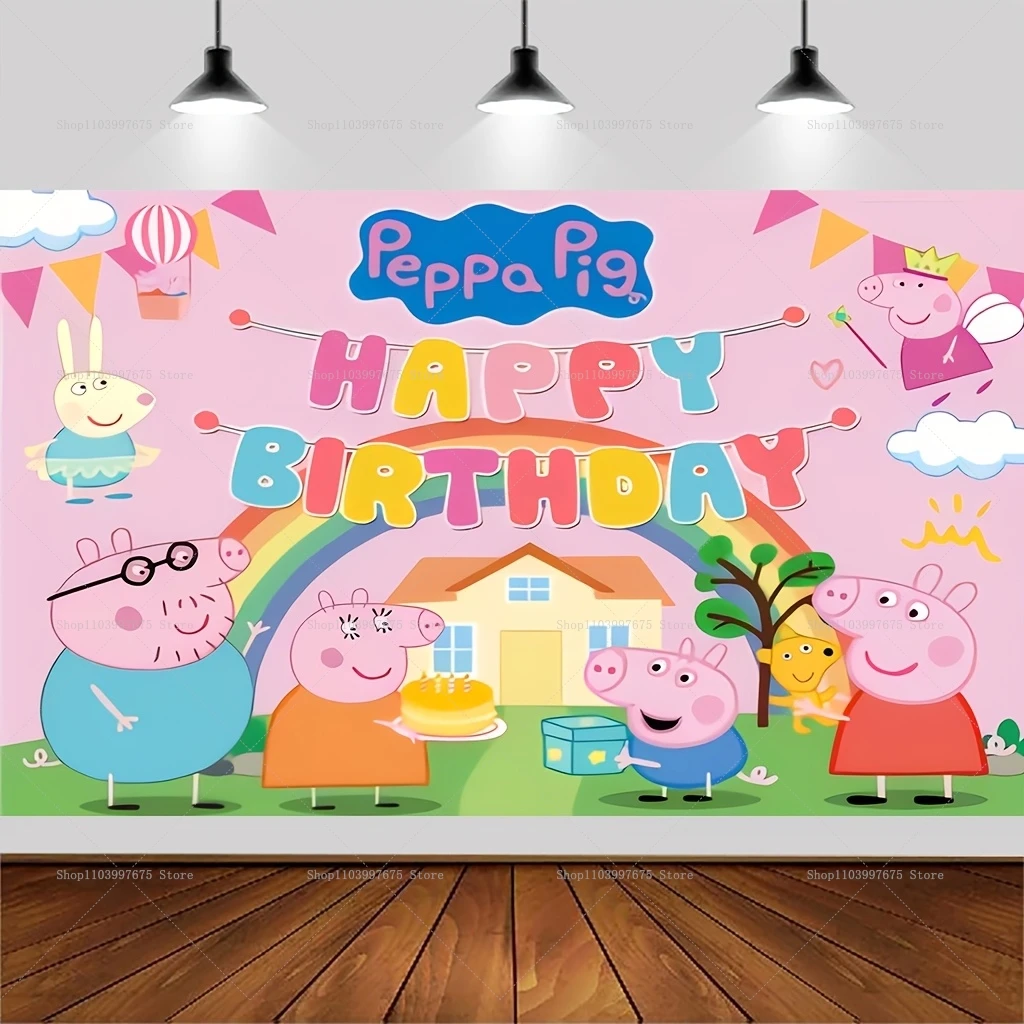 Custom Name Cartoon Peppa Pig Backdrops Baby Shower Children Birthday Party Decor Banner  Photo Booth Props Party Supplies view 4