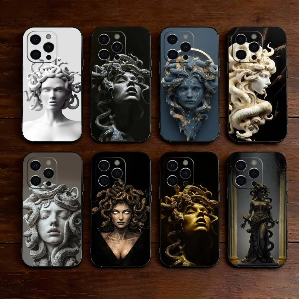 

M-Medusa G-Greek Mythology Phone Case For iPhone 17,16,15,14,13,12,11 Plus,Pro Max,XS,Soft Silicone Black Cover