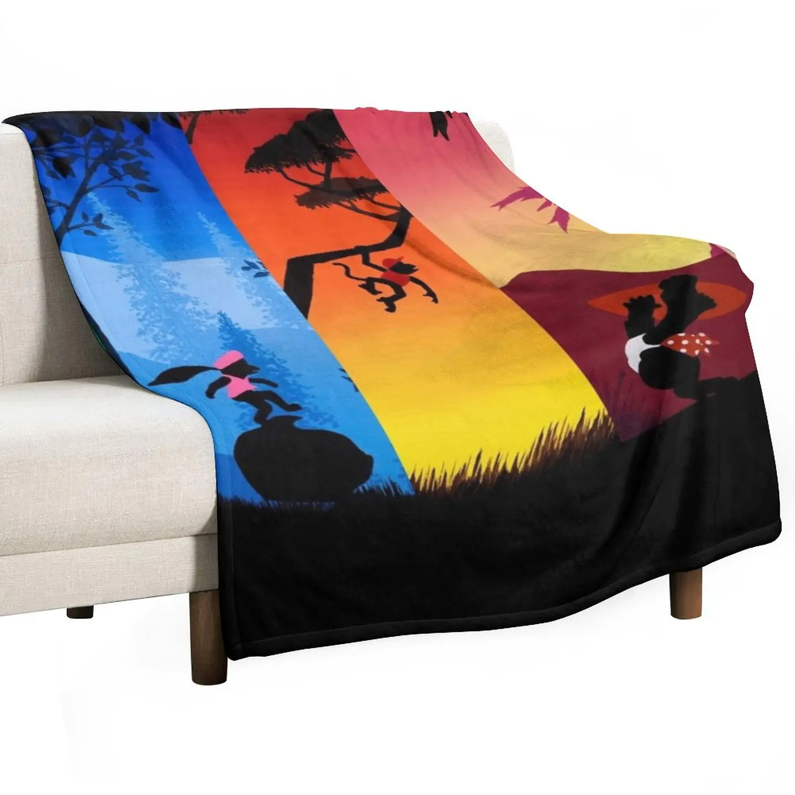 

Pentaptych Silhouettes Throw Blanket Weighted Furrys Hair Flannel Fabric Blankets