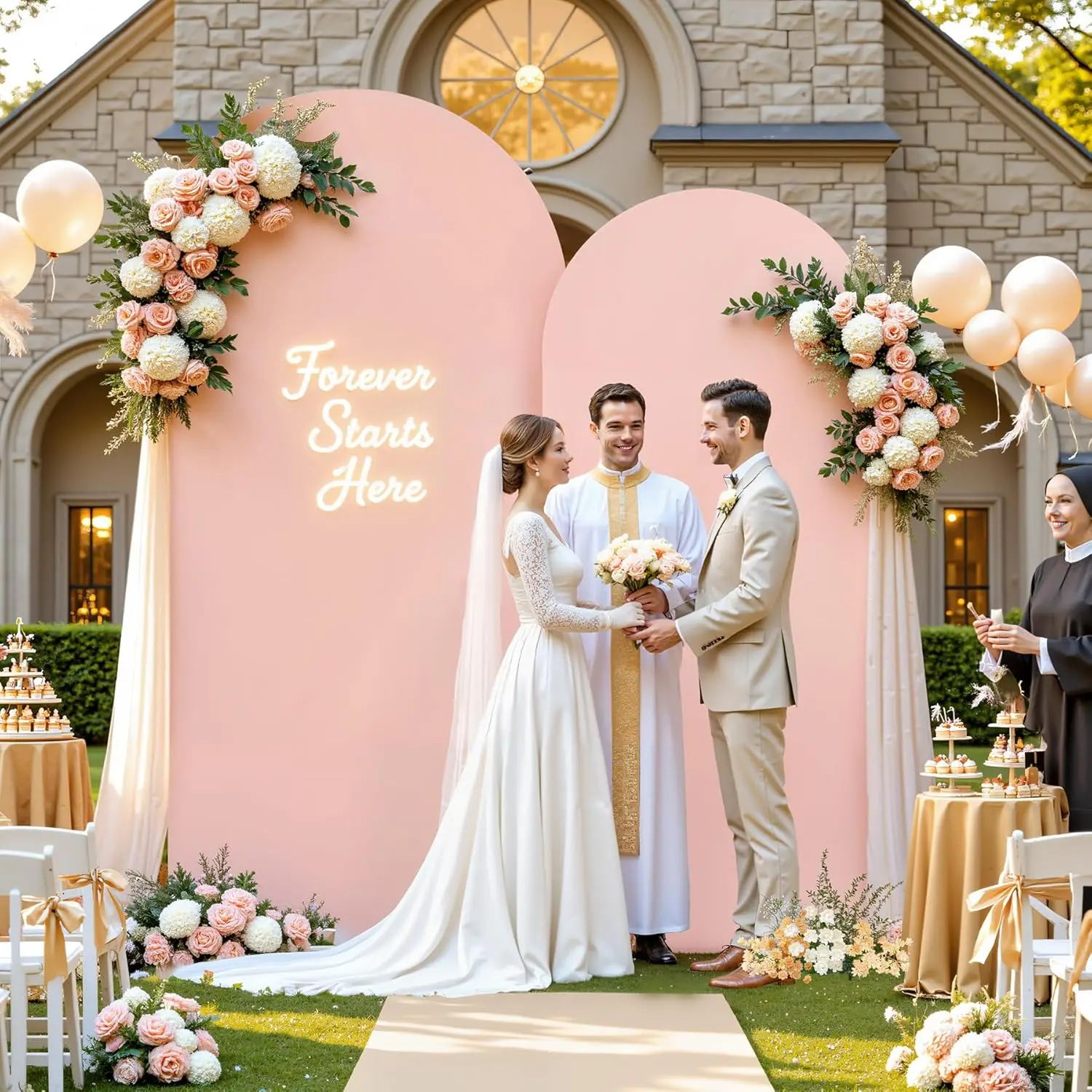 Pink Arch Background Cover Solid Color Newborn Baby Shower Party Backdrop Sweet Girl Birthday Wedding Portrait Photography Props