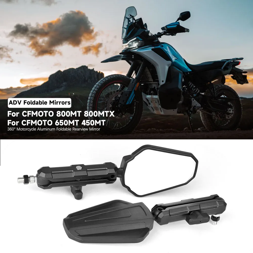 Motorcycle Aluminum Foldable Rearview Mirror Adventure Adjustable Mirror Rearview Mirrors For CFMOTO 800MT 800MTX 650MT 450MT