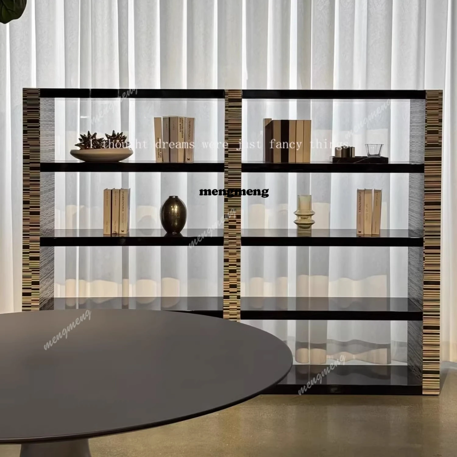 Italian minimalist solid wood bookshelf Home art shelf Designer display Multi-element storage decorative shelf