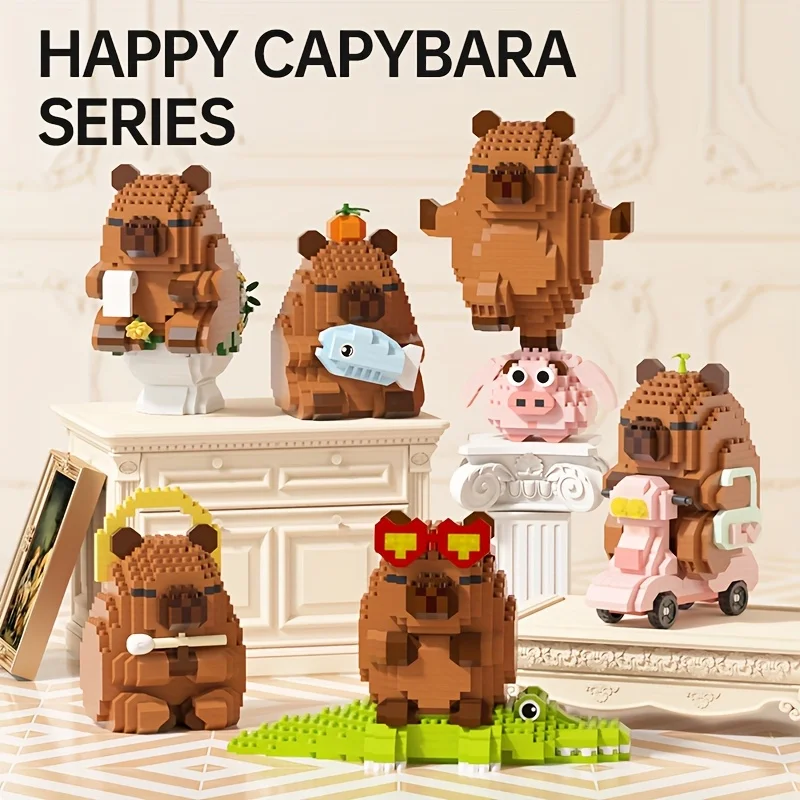 562+PCS Modelli animali con blocchi di microparticelle Capibala con parti fini e decorazioni creative per il desktop