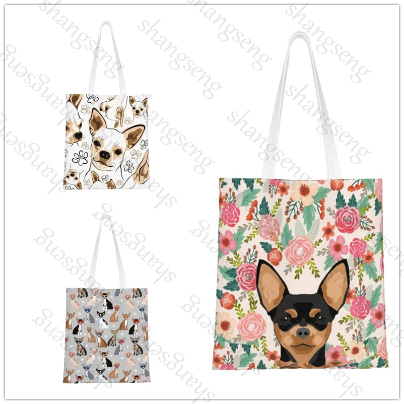 

Cute Chihuahua Dog animal Tote bag fashion shoulder bags canvas handheld folding bag women's casual large capacity shopping bag