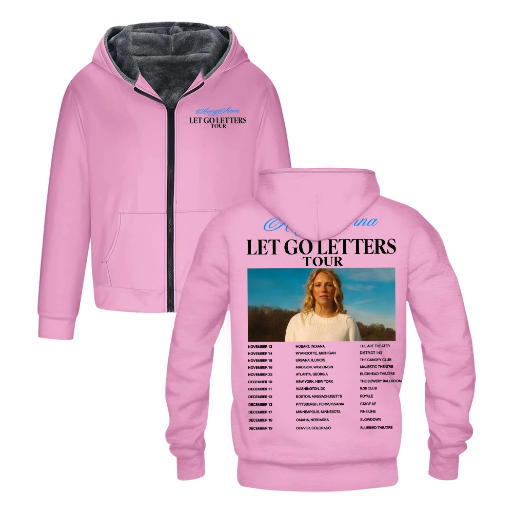 GF Avery Anna Let Go Letters Tour 2025 قلنسوة بسحاب كم طويل ملابس الشارع الشهير النساء الرجال سترة سترات للجنسين معطف الشتاء #5