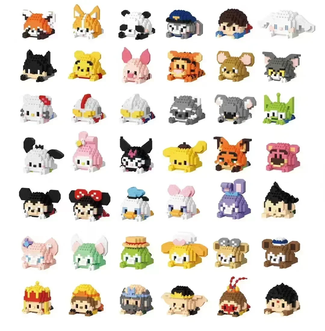 Disney Mickey Mosue Building Blocks Winnie Alien Lesser Panda Mini Brick 3D Cute Kuromi Sanrio Panda Model Toys For Kids Gift