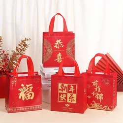 Chinese New Year Gift Bag Spring Mid-autumn Festival Packaging Supplies Gifts Non-woven wedding Fu Word Red Lucky Tote Bags