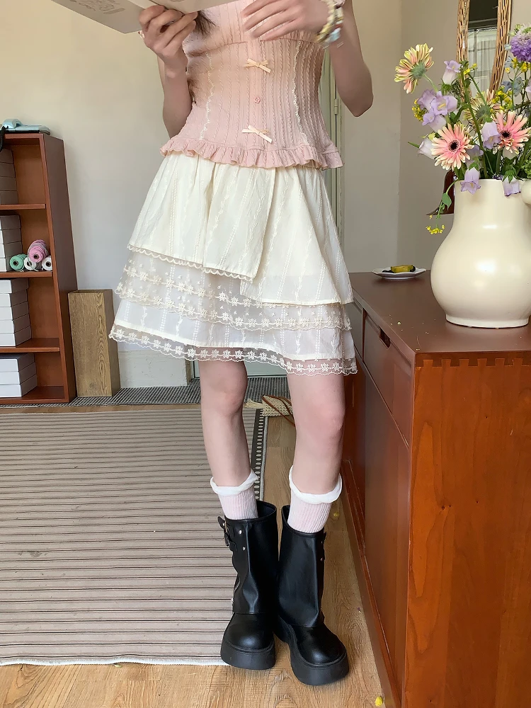 

e Lace A-Line Skirt Women's Gentle Slim Fit Summer Cotton Brea Skirt Cake Skirt Sle Daily Wear Chinese Made