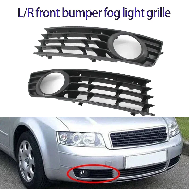 

L/R Front Bumper Fog Light Grille 8E0807681 8E0807682 for Audi A4 B6 2001-2005 Fog Lamp Grille Anti-collision Tough ABS