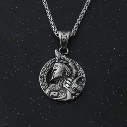 stainless steel King of War Spartan Warrior Portrait Pendant Men\'s Necklace Trend Rock Hip Hop Party Jewelry Christmas Gift