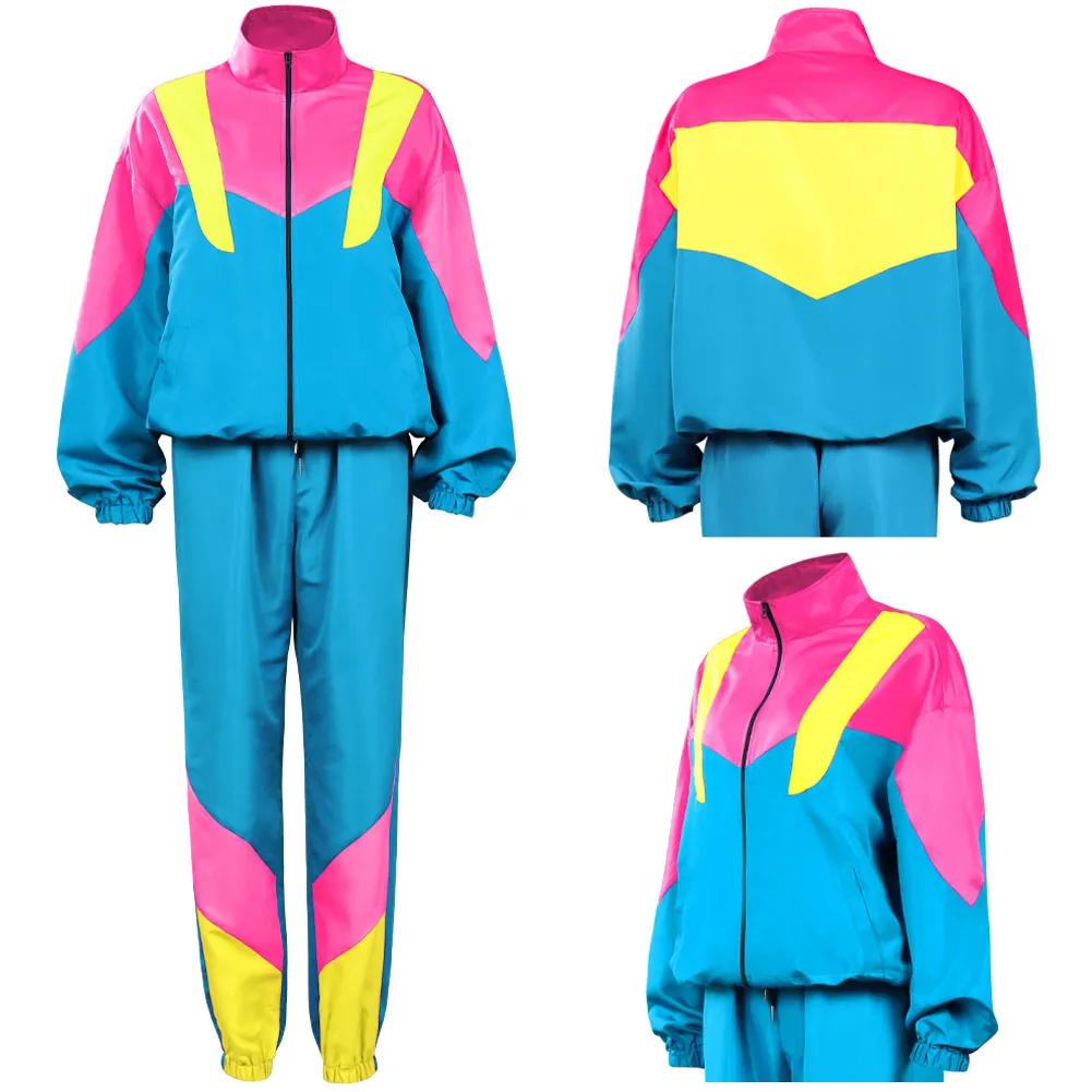 80s 90s Retro Hip-Hop Cosplay Costume Tracksuit Jacket Pants Sportwear For Men and Women Outfits Halloween Carnival Party