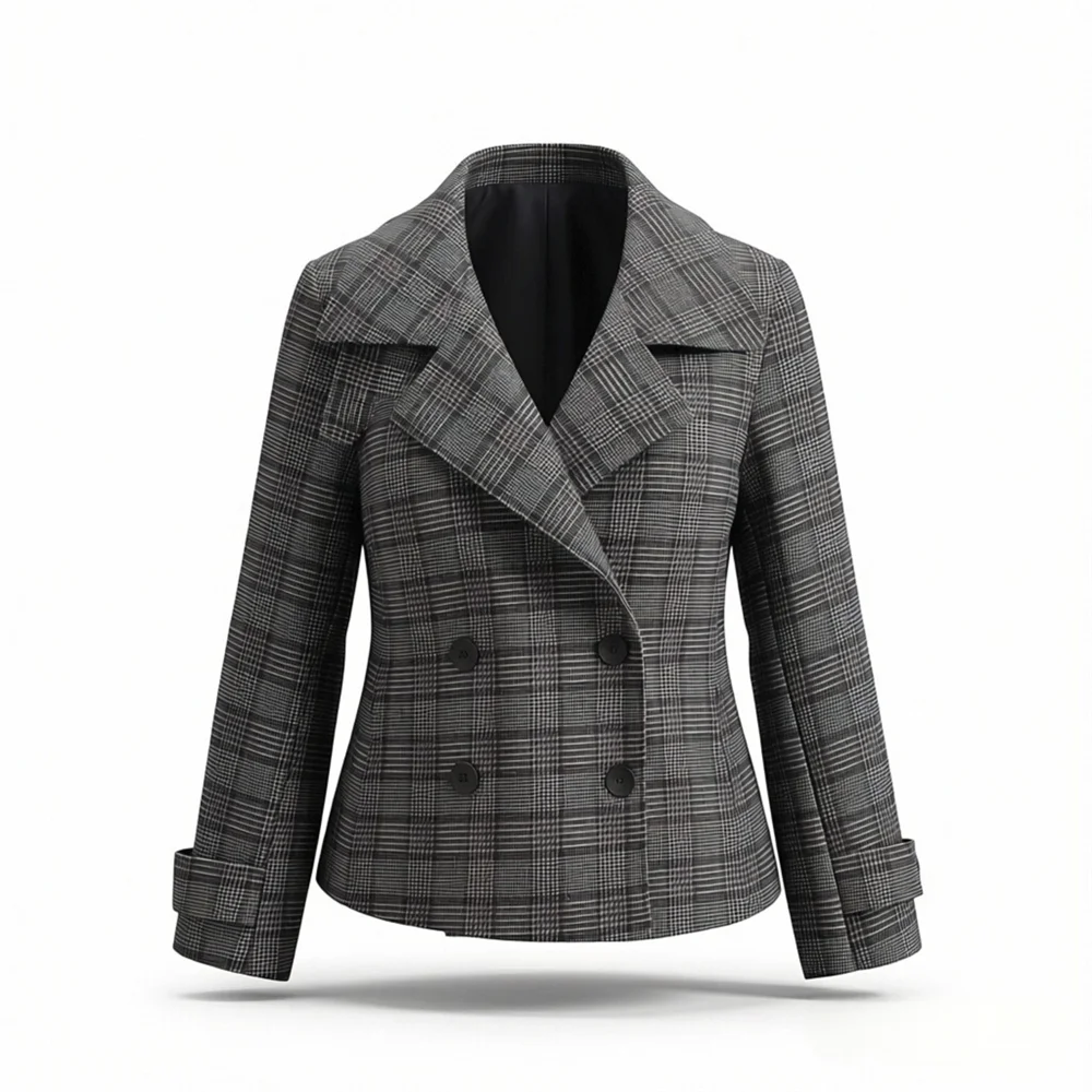 

Новая женская повседневная свободная куртка с воротником-стойкой, пуговицами, длинными рукавами, в клетку, двубортная, укороченная, 2026 года