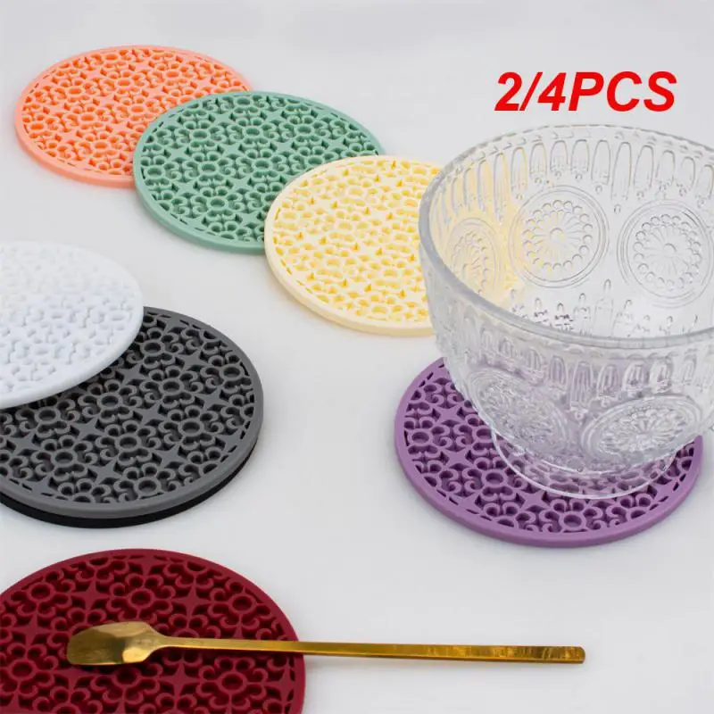 2/4PCS Silicone Coaster High Temperature Resistant No Cracking Or Deformation Round Silica Gel Coaster Safety Material