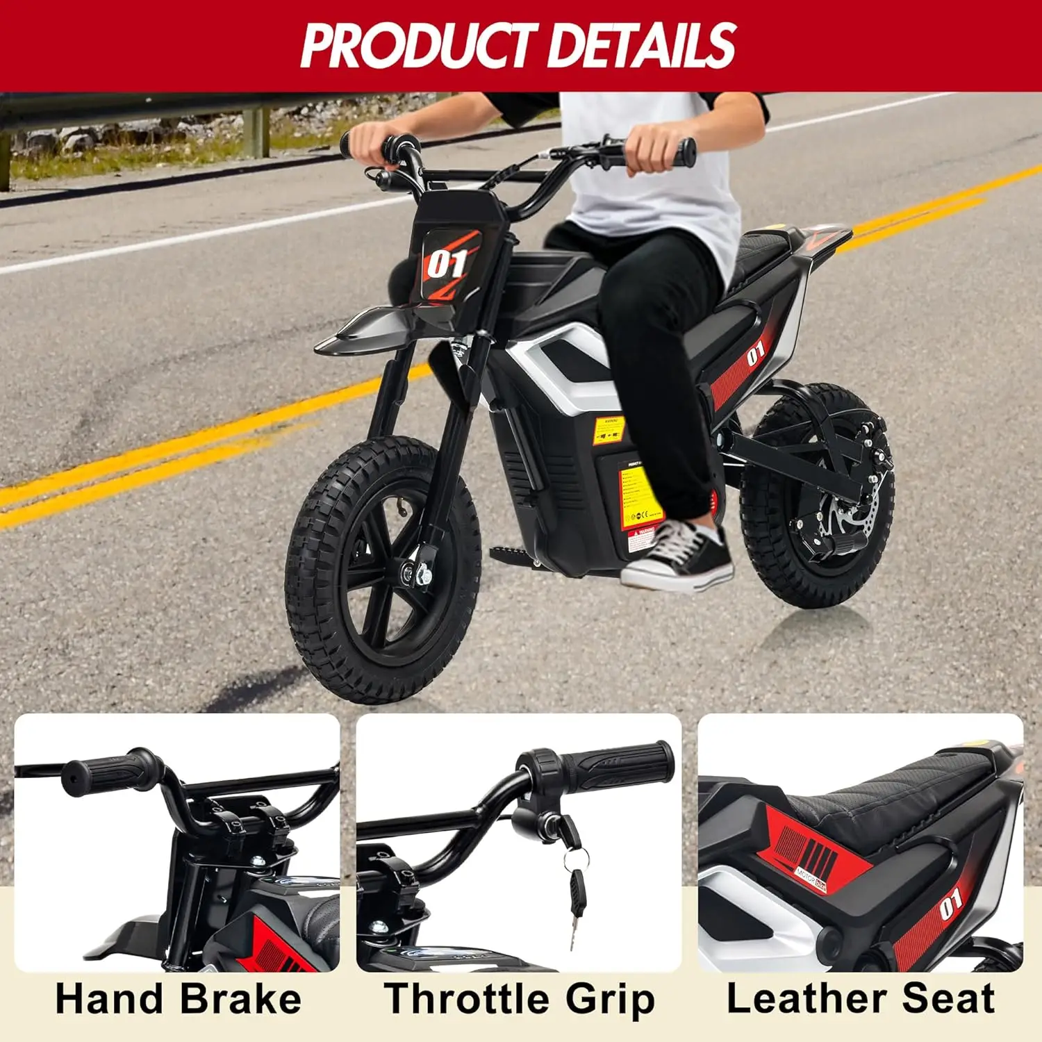 24V Ride on Motorcycle for Kids,Rear Wheel Suspension,12 Miles Range, Twist Grip Throttle, Built-in Music,Leather Seats