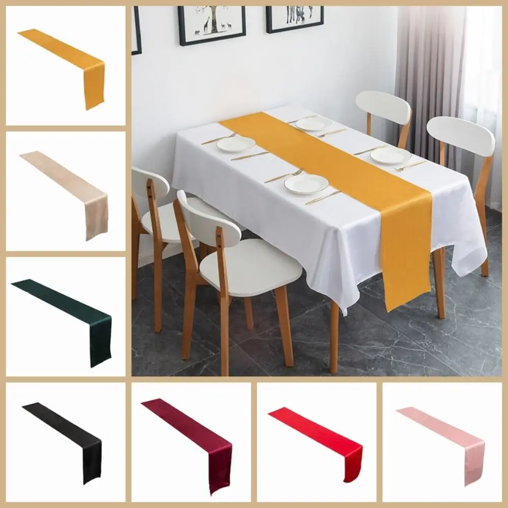 

Modern Solid Color Satin Table Runner Party Supply Smooth Table Cover 275CM Tablecloth Wedding