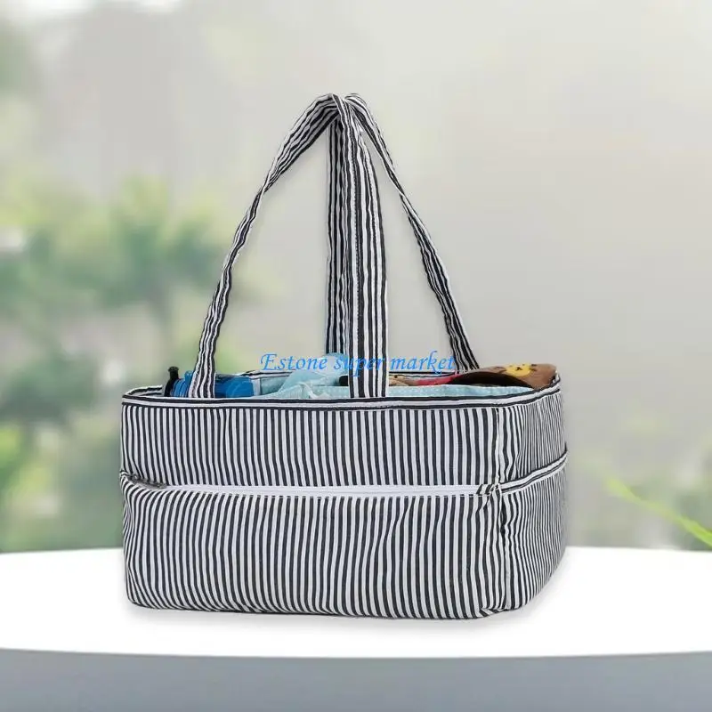 

090B Convenient Baby Diaper Carrying Case Travel Organiser Bag Striped Storage with Large Capacity for Family Outings