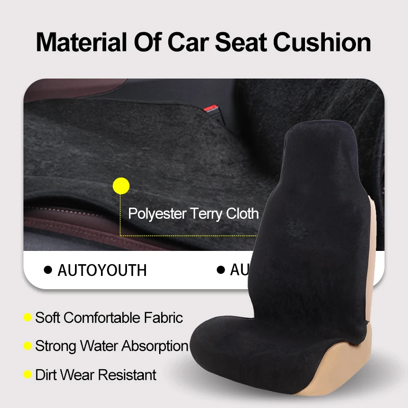 AUTOYOUTH Towel Car Seat Cover for Athletes Fitness Gym Running Beach Swimming Outdoor Water Sports Machine Washable - Black