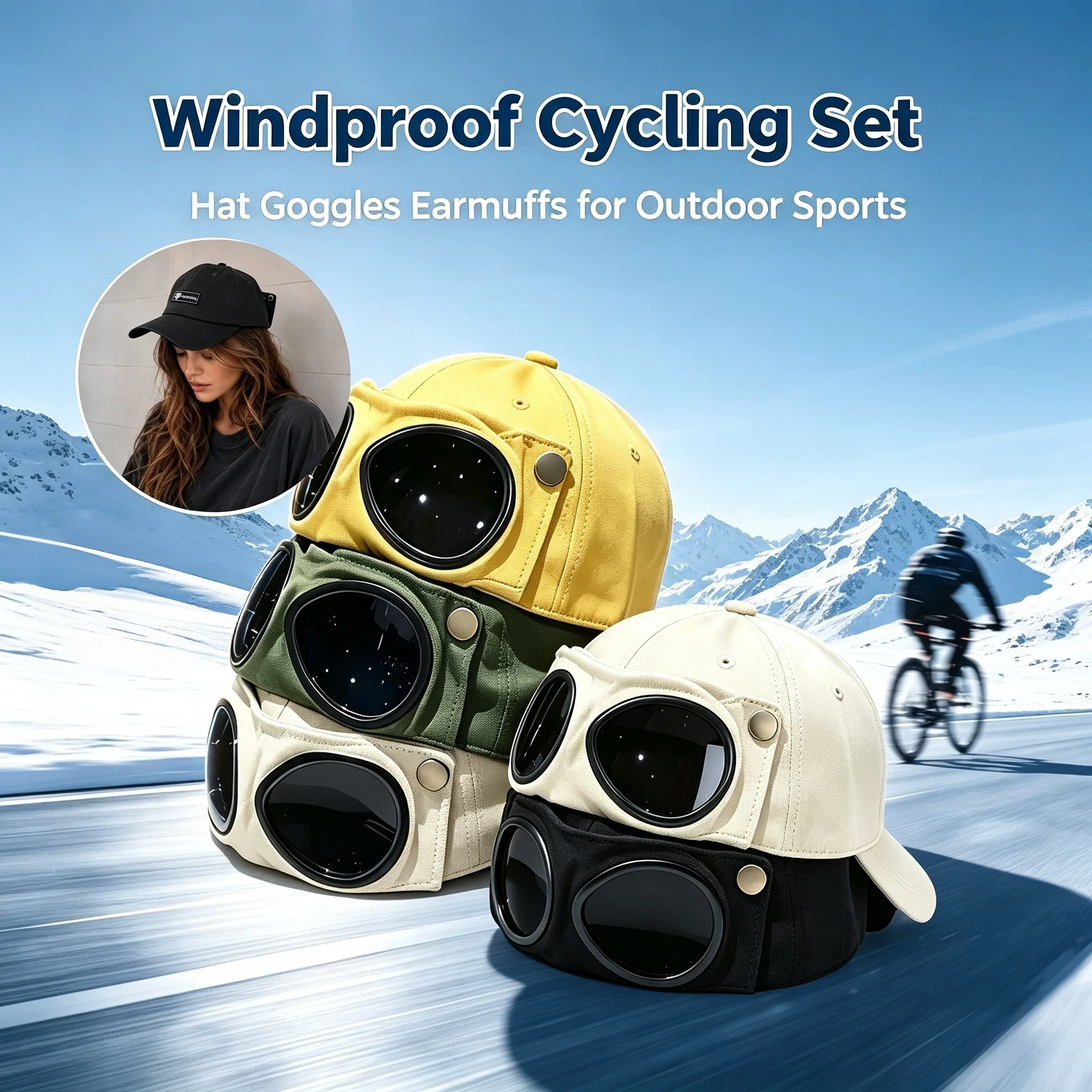 Windproof Cycling Baseball Caps Built In Goggles Outdoor MTB Road Bikes Riding Windproof Unisex Sports Headwear Gears For Adults