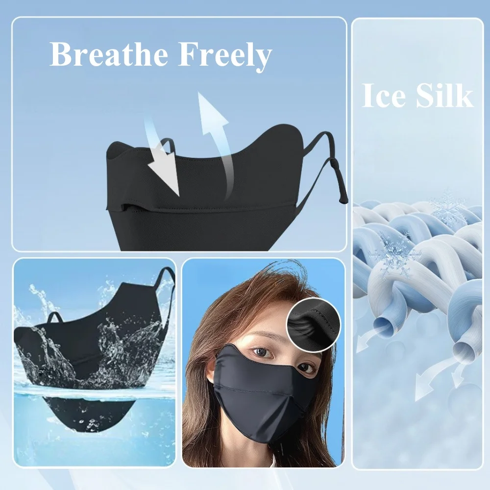 UV Sun Protection Ice Silk Sunscreen Mask Women Washable Breathable Adjustable Face Cover Outdoor Sports Female Face Cover