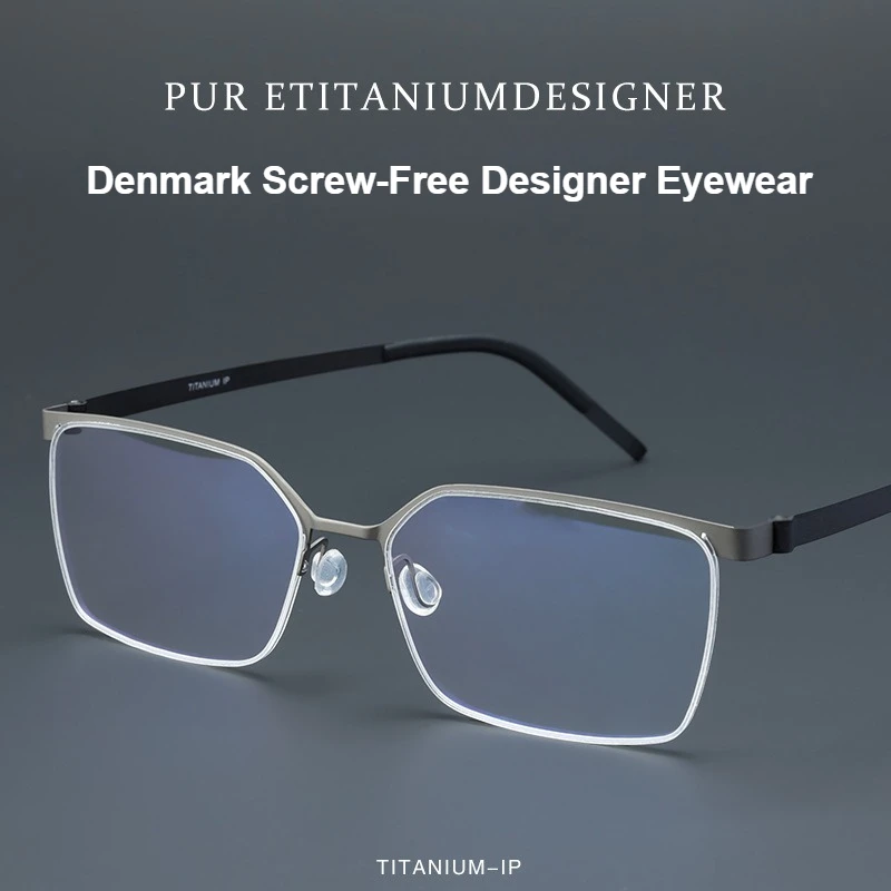 

New Large Size Pure Titanium Eyeglasses Frames 7422 Denmark Ultra Light Comfort Semi-Rimless Square Men's Myopia Glasses Frames