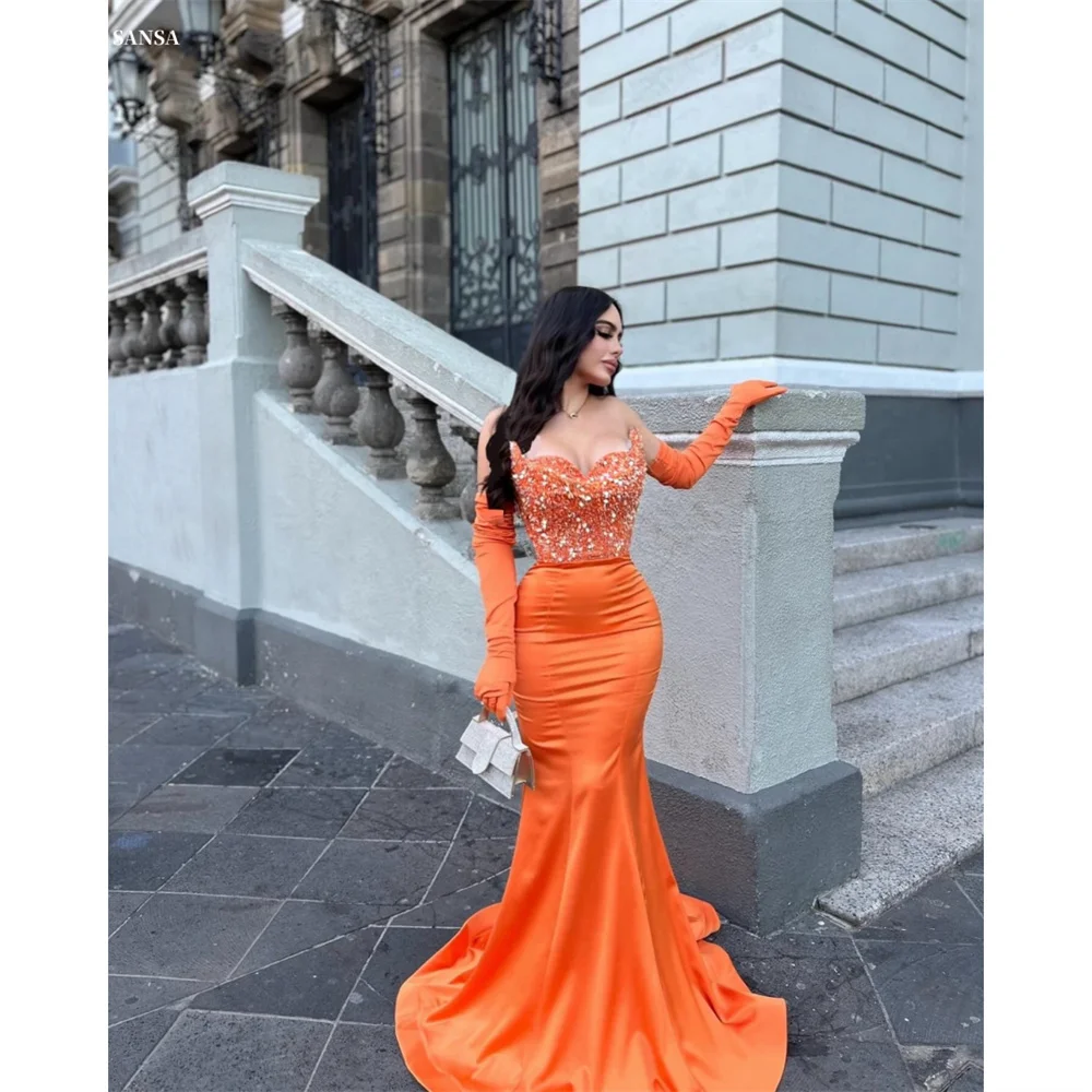 Sansa Sweetheart Neck Trumpet Prom Dress Detachable Sleeves Crystal Customized Party Dress Court Train Evening Dresses