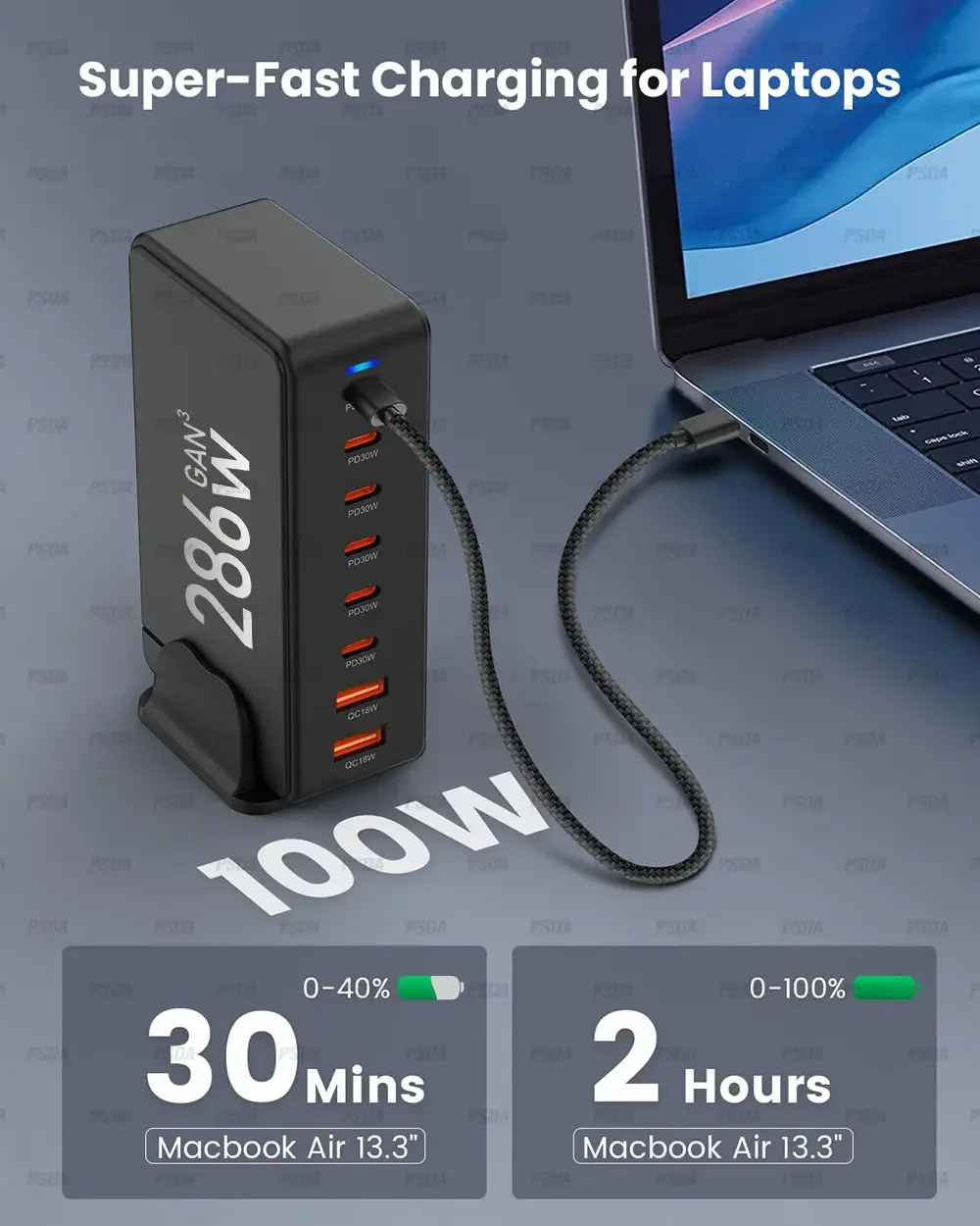 Imagem -02 - Psda Usb Gan Charger Estação de Carregamento de Portas para Vários Dispositivos 2d 2d 286w pd Porta Usbc Compatível com Telefone Pad