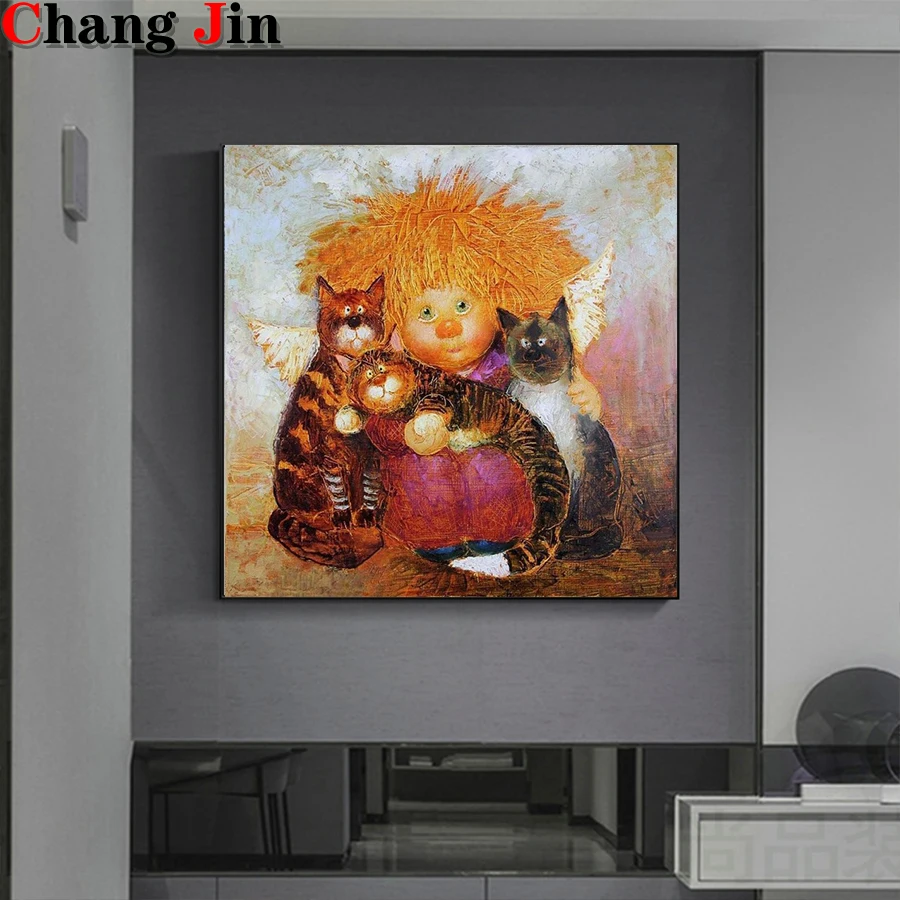 Kwiatowe anioły diamentowe malowanie Diy zestaw do szycia krzyżykowego pełna kwadratowa mozaika diamentowa 5D Cartoon haft ze strasu Home Decor