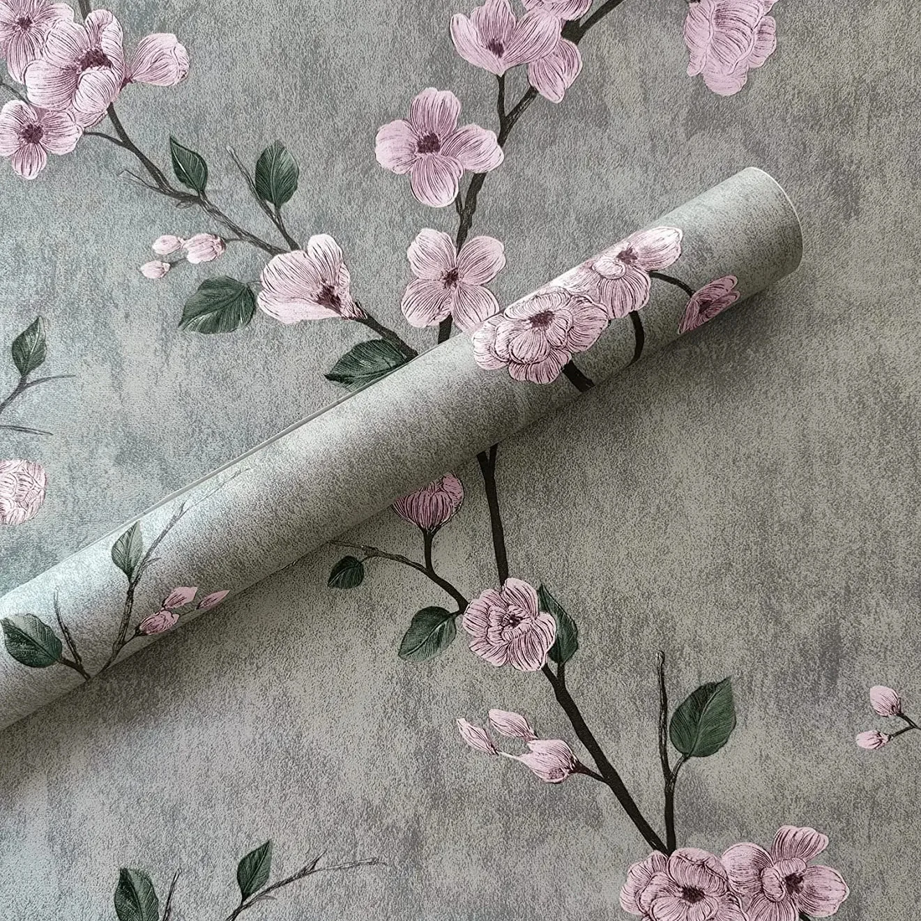 Vintage Floral Green Grey Peel And Stick Wall paper Flower Self-adhesive Wallpaper Bedroom Decor Furniture Renovate Wall sticker