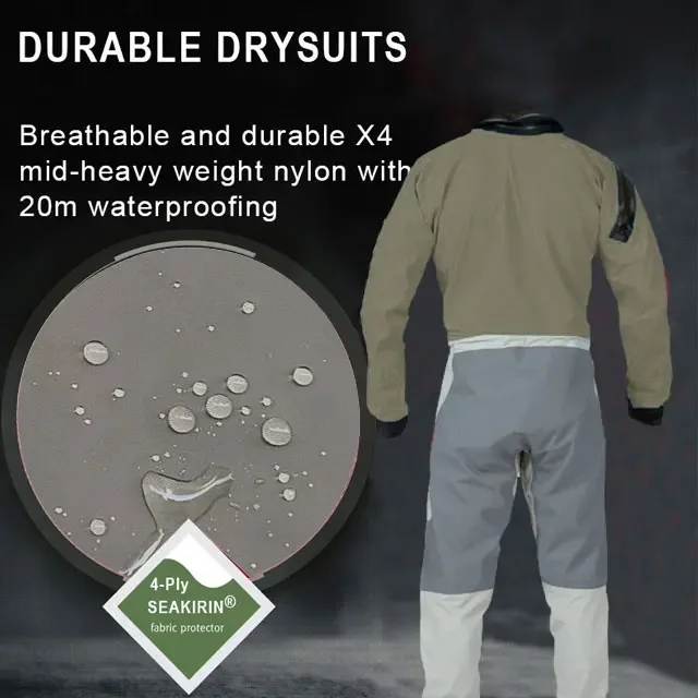 Front-Entry Drysuit with Relief Zipper Socks for Boating Sailing Paddling Canoeing Rafting Fishing Kayaking in Extreme Condition