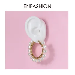 ENFASHION Pearl Hoop Earrings For Women Gold Color Statement Big Circle Hoops Earings Fashion Jewelry Aros De Moda 2020 E191099