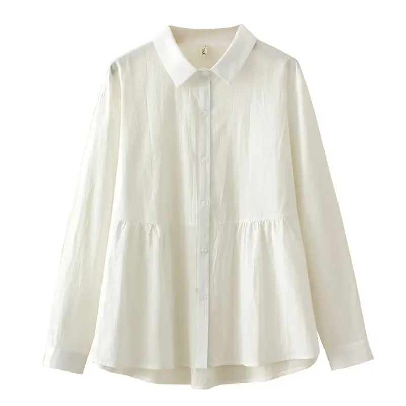 Fashion Plus Size Women's Blouses New Autumn 2025 Simple Long Sleeved Solid Color Shirt 8054