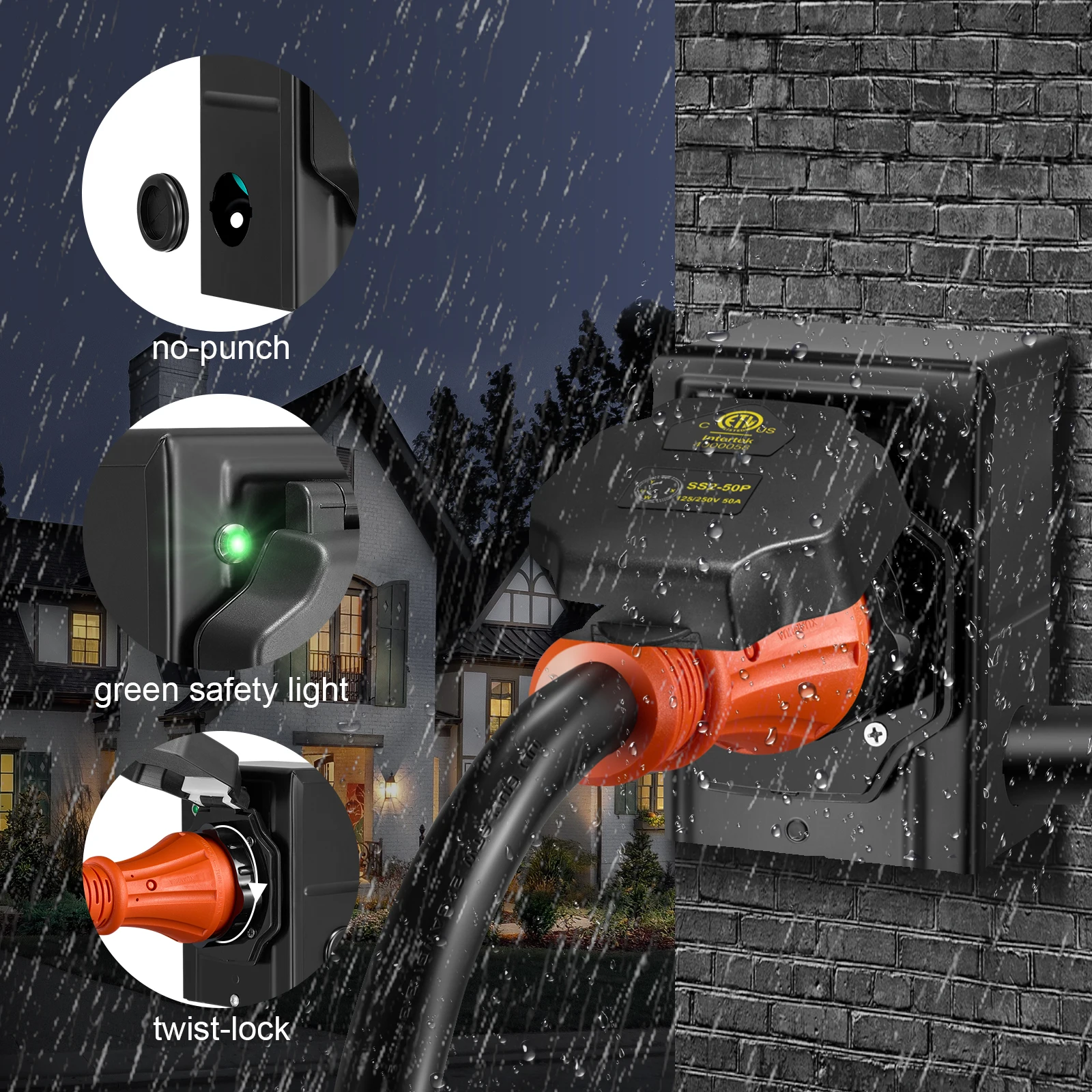 Cable generador de 15 pies y 50 amperios con caja de entrada de energía preperforada, cable de alimentación para generador de alta resistencia, fuente de alimentación para el hogar/RV