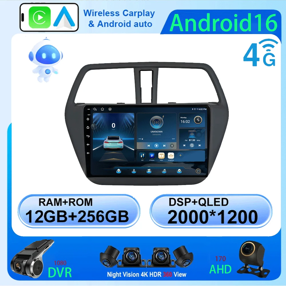 

Android 16 Carplay Auto WIFI+4G Car Radio For Suzuki SX4-CROSS 2014-2017 Multimedia Video Player Navigation GPS Stereo Head Unit