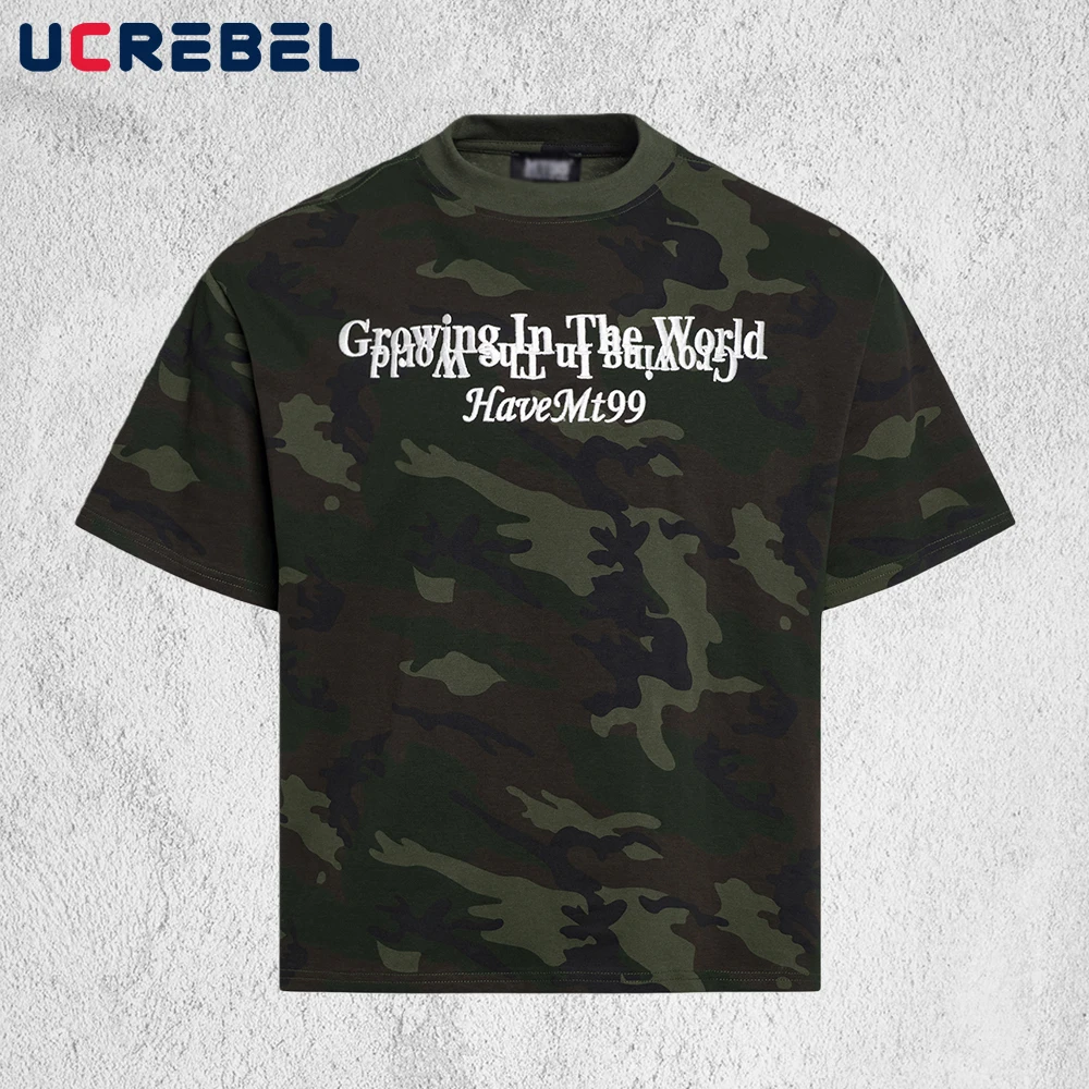

Мужская летняя футболка с вышивкой букв, камуфляжная, в стиле ретро, с круглым вырезом, свободного кроя, с коротким рукавом, из хлопка