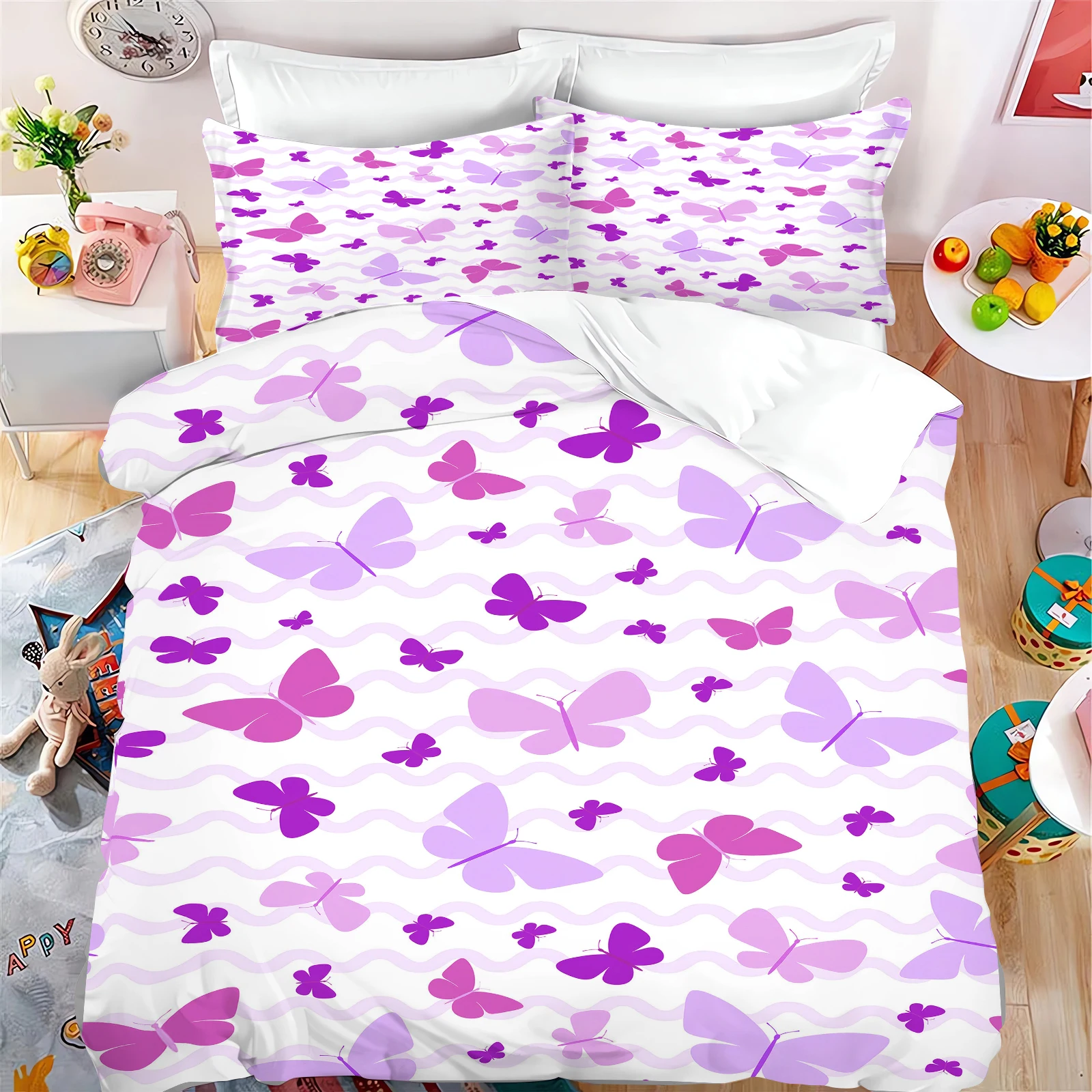 Butterfly Duvet Cover Cute Pillowcase Bedding Set Adult Boy Girl Bedroom Decoration Children Gift Single Double Large Size
