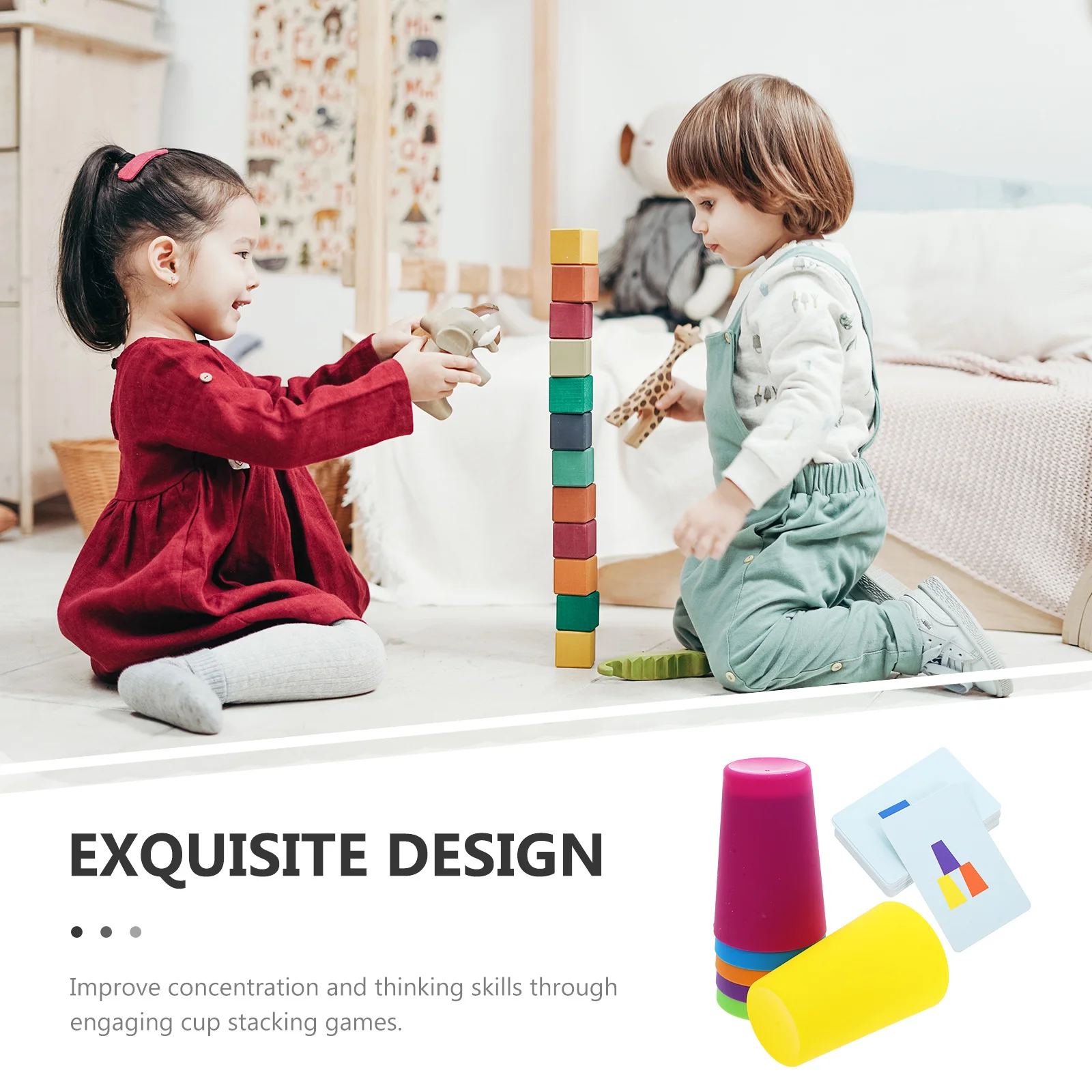 1세트 1세트 스택형 컵 게임 어린이용 속도 쌓기 훈련 유아용 놀이 세트 유치원 활동 컵 세트 블록