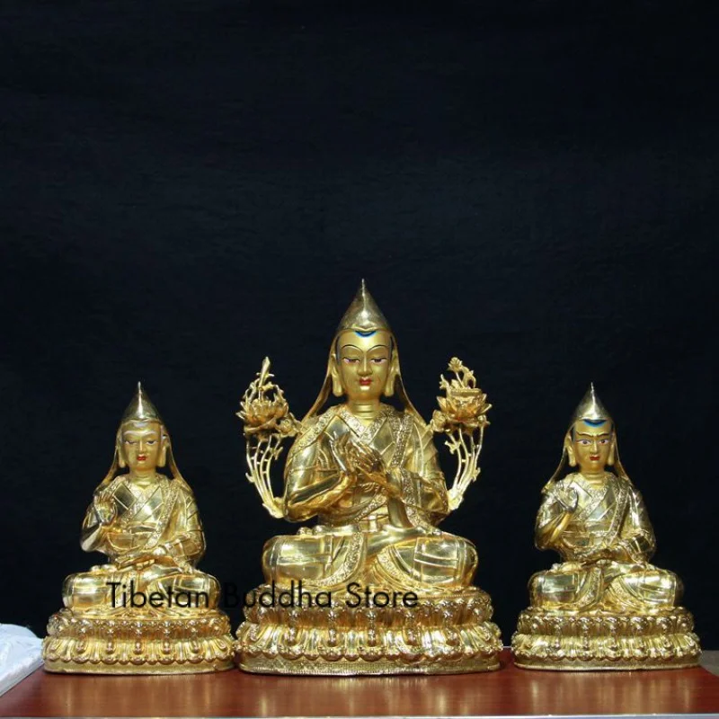 Zongkaba Master and Apprentice Sanzun Gilding Buddha Ornament Tibetan Buddhism Supplies Master Height 33.33cm Brass Boutique Bud