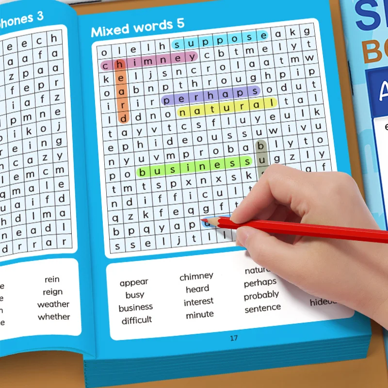 Libro de Ejercicios de Búsqueda de Palabras Avanzadas de 32 Páginas para Niños, Entrenamiento de Vocabulario y Ortografía en Inglés, Libro de Práctica de Aprendizaje de Idiomas
