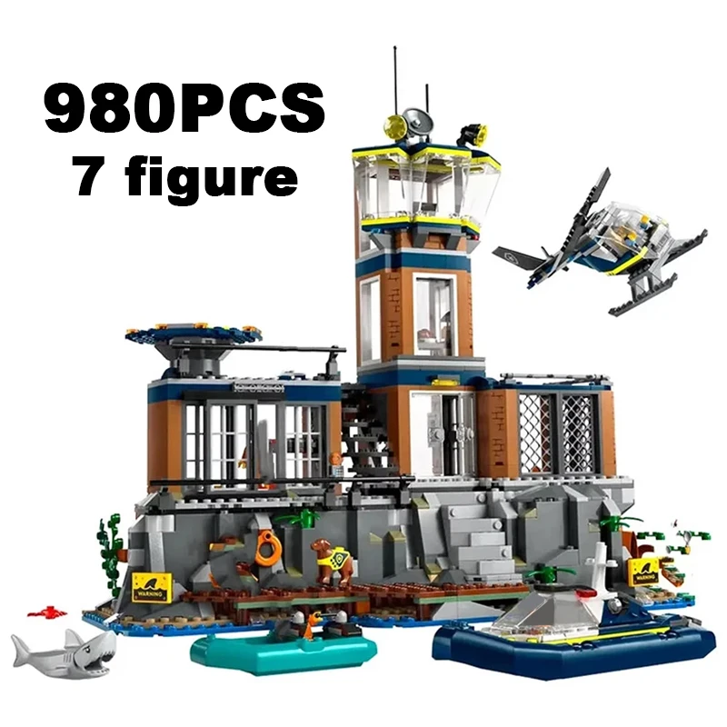 

City Police Station Sea Prison Island Escape Building Blocks Helicopter Car Figure Assemble Bricks Toys Gifts For Kids Boy Adult