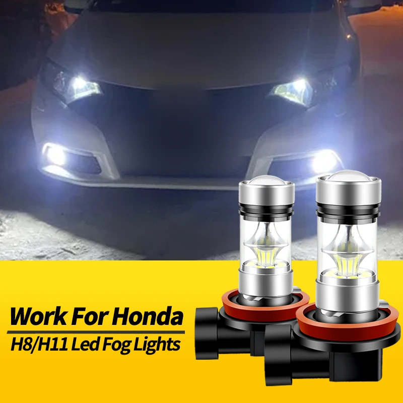 2PCS 12V H8 H11 100W White LED Fog Lights Bulbs Canbus For Honda Accord Civic CR-V Odyssey Pilot Ridgeline Fit Car Accessories ﻿