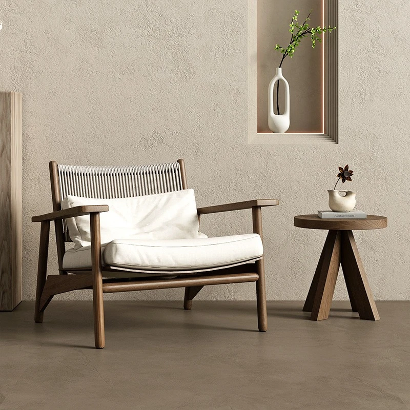 

Retro single sofa chair, living room solid wood leisure chair, negotiate single recliner