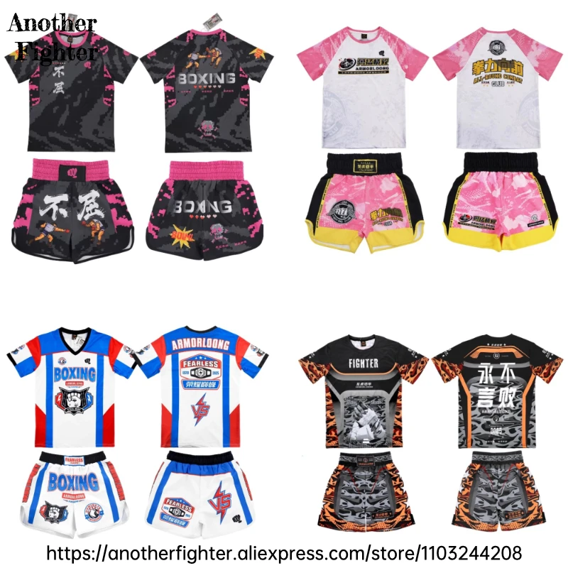 

Muay Thai Shorts and T-Shirt Set Breathable Quick-Dry Martial Arts Outfit for Men Women Kickboxing Fight Boxing Shorts MMA Shirt
