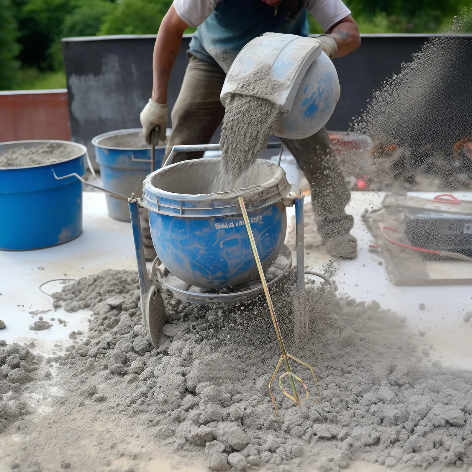 Concrete Mixing Rod Drill Mixer Attachment Sturdy Steel Paint Mixer Drill Attachment for Cement Mud Plaster Construction